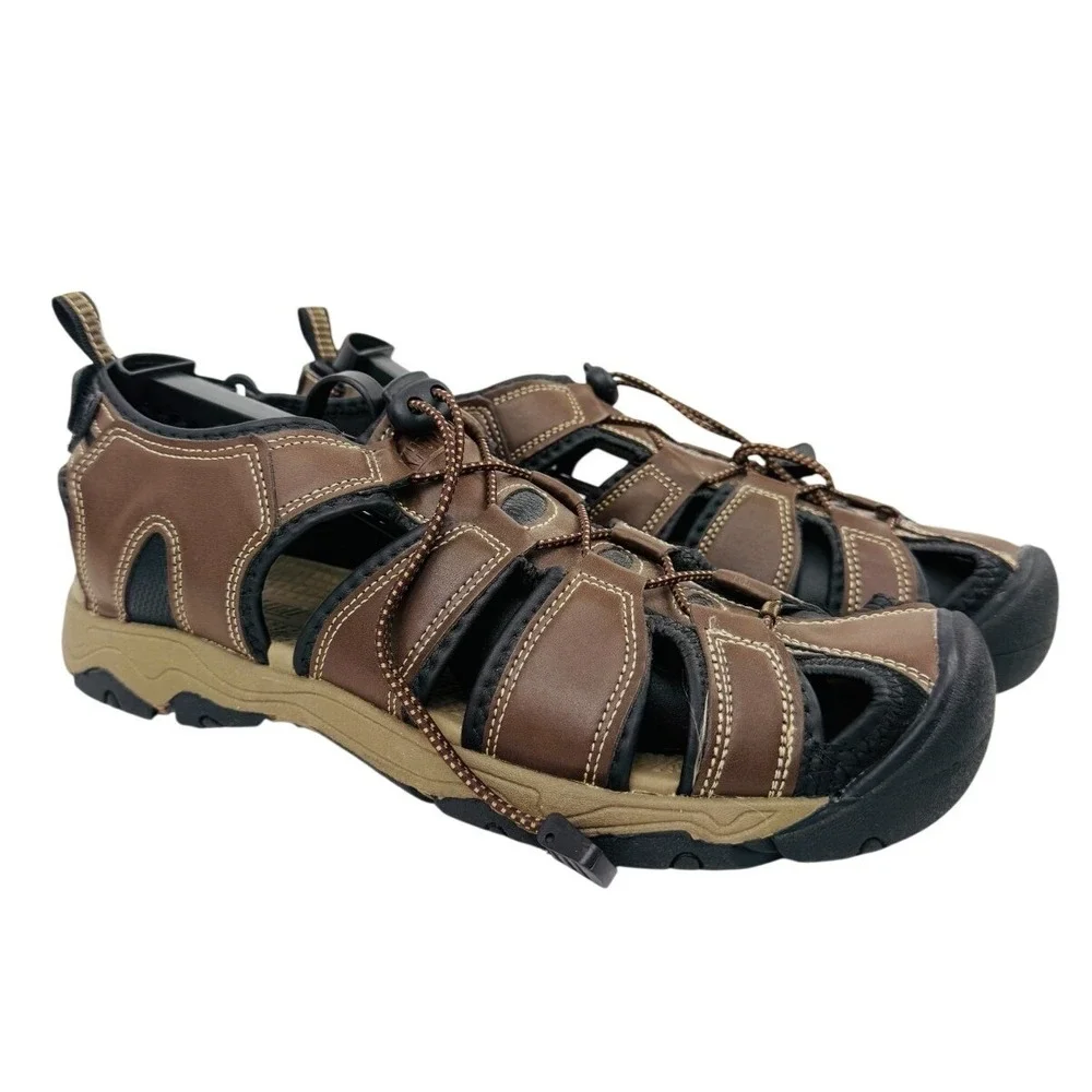 KHOMBU Mens Comfort Sandals Size 11 Brown Fisherman Waterproof Hiking Utility